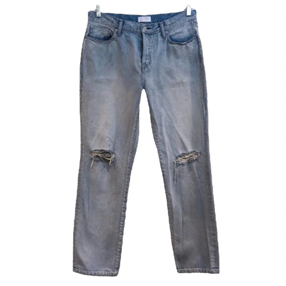 John Elliott Denim - JOHN ELLIOT Light Wash Baggy High Rise Designer Distressed Straight Leg Jeans 28